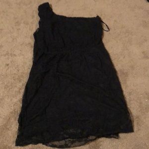 One shoulder black lace dress